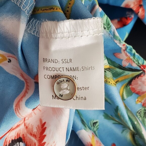SSLR Mens XL Collection Hawaiian Flamingo Print Button-Up Shirt Polyester - Picture 4 of 9